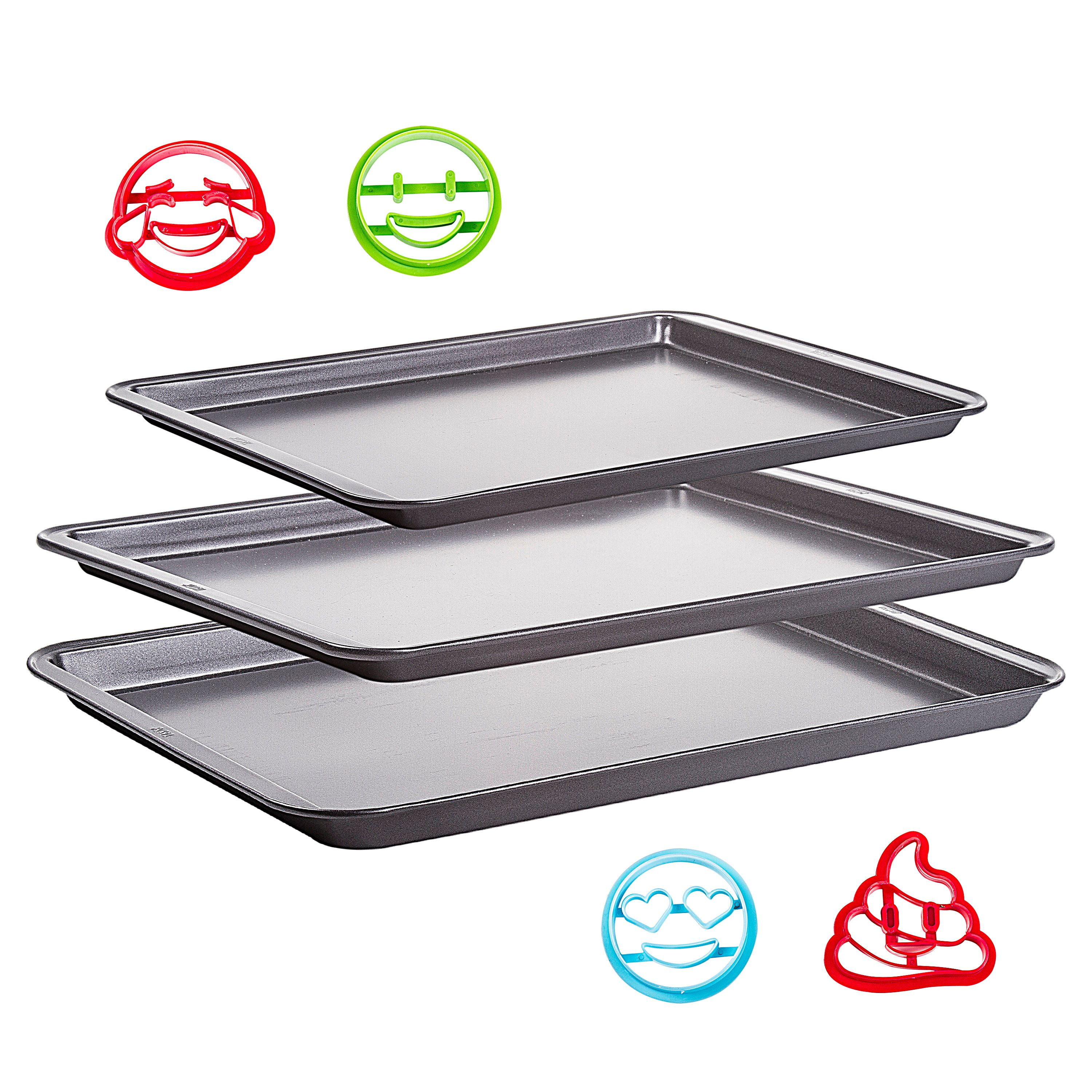 Tasty Carbon Steel Non-Stick 3 Piece Baking Sheet Set with Cookie Cutters,  Multicolor