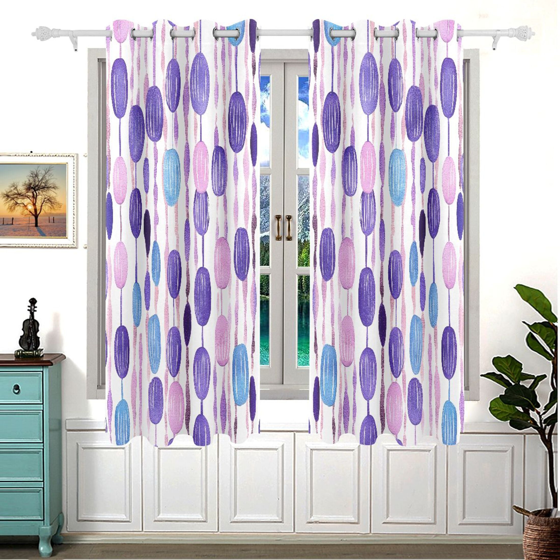 Purple and Blue Bead Pattern 63x55in Window Curtain Panels 63x55in 2-Piece Heavy Duty 80% Light Blocking