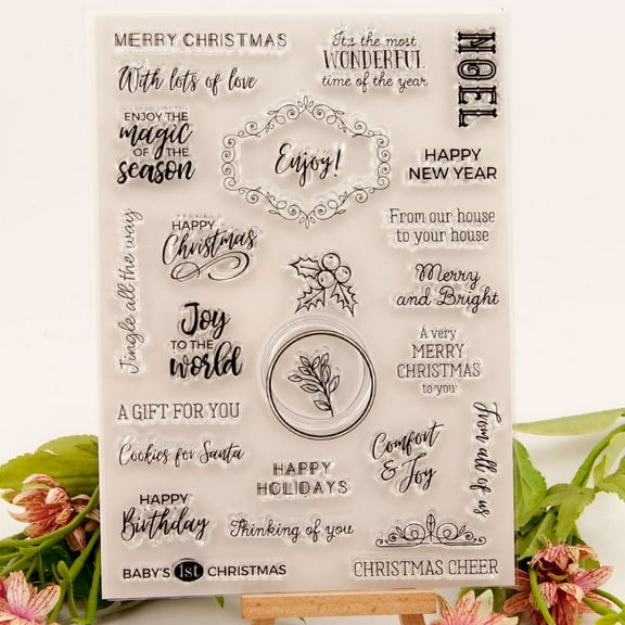 Ouginx Clear Stamps, Christmas Words Rubber Stamp for Scrapbooking and Card Making Supplies