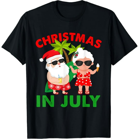 Funny Christmas In July Mr And Mrs Santa Claus Summer T-Shirt for Men Women TShirt