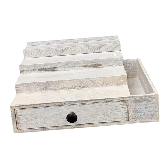 Expositor de perfumes para hombre, organizador de mostrador con cajón de madera y forro de terciopelo. Blanco