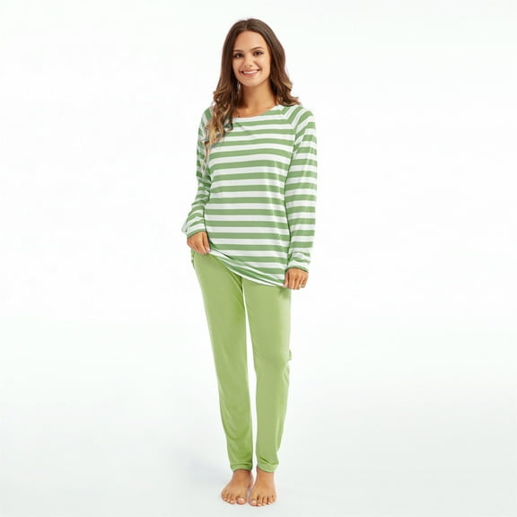 Dyfzdhu Womens Pajama Sets Two-piece Suit Striped Pajamas Set Long Sleeve Tops and Pants Joggers Loungewear Soft Sleepwear