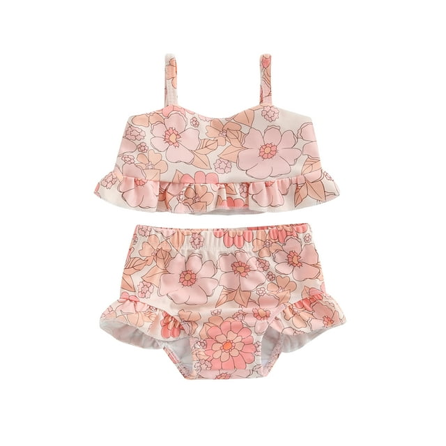 WIFORNT Kid Girl Bikini Swimsuit Sleeveless Off Shoulder Crop Vest Beach Pool Ruffled Shorts Swimwear Outfit