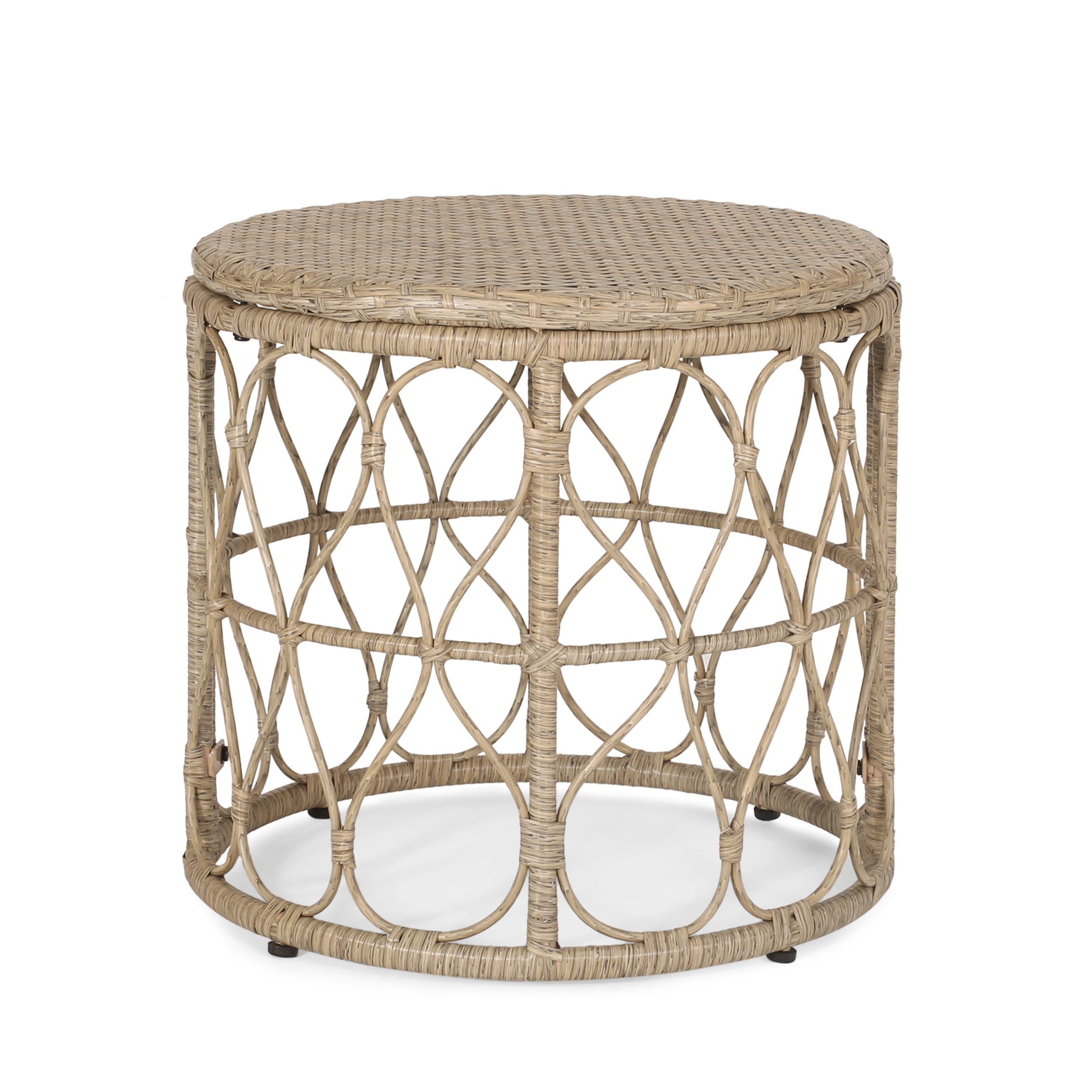 Outdoor Wicker Weave Accent Side Table, Leisure Display Table for Patio Garden, Light Brown