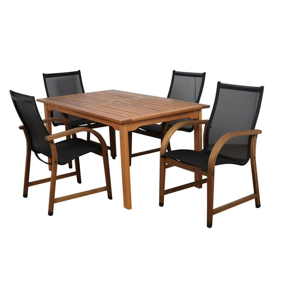 Bahamas 5-Piece Eucalyptus Rectangular Patio Dining Set, Black