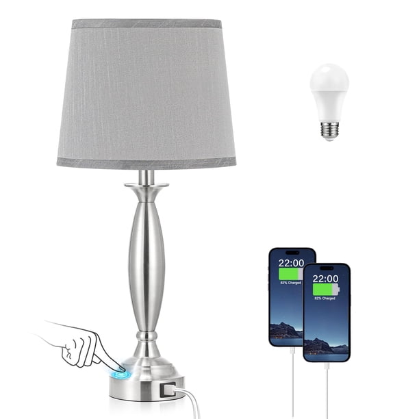 Lámpara de noche con control táctil Seealle con USB C+A, regulable