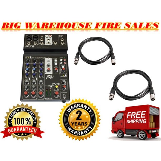 Peavey Pv6 Pv 6 Pro Audio Mixer W 2 Mic In Usb Compressor Effects 2 Xlr Cable Walmart Com Walmart Com