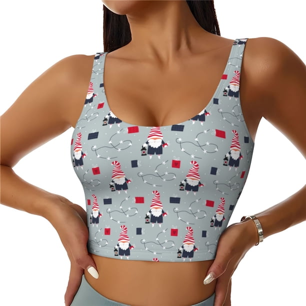 Fotbe Christmas Gnome 1 Sujetador Deportivo Largo sin Aros para Mujer con Almohadillas y Soporte Medio, Transpirable y Absorbente, Camiseta Tipo Chaleco o Tank Top-Small