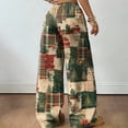thumbnail image 5 of Womens Holiday Pants Christmas Print Fleece Lined Wide Leg Sweatpants Elastic Drawstring Waist Loose Straight Trousers, 5 of 5