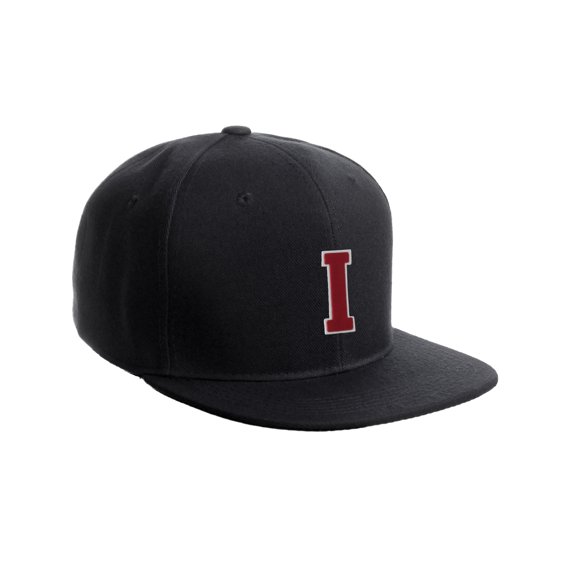 Classic Snapback Hat Custom A to Z Initial Raised Letters, Black Cap White Red
