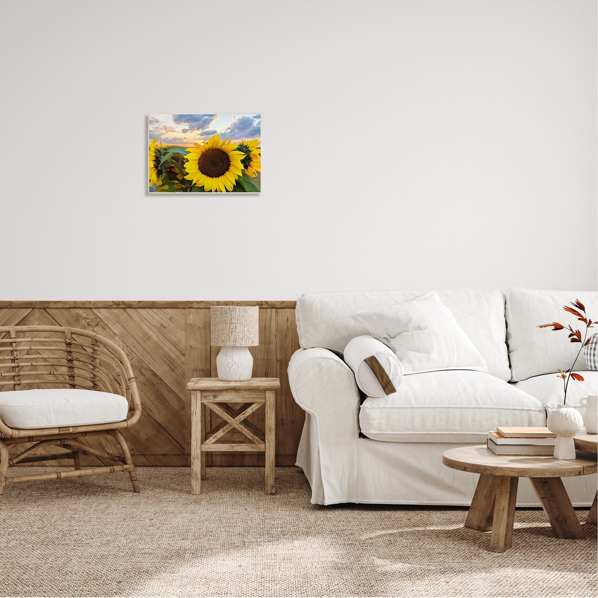 Stupell Industries Bright Yellow Sunflowers Blooming Warm Sunrise Sky Wood Wall Art, 19 x 13, Design by Kali Wilson