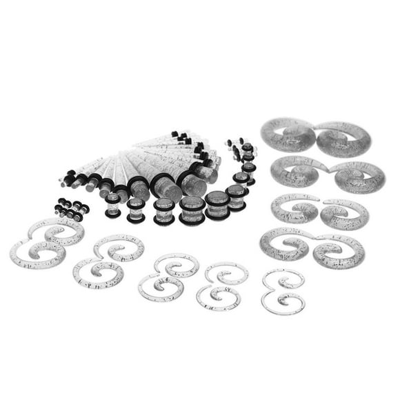 54pcs 14G 00G Acrylic Ear Tapered Tunnels + Spiral Tapers Gauge - Transparent