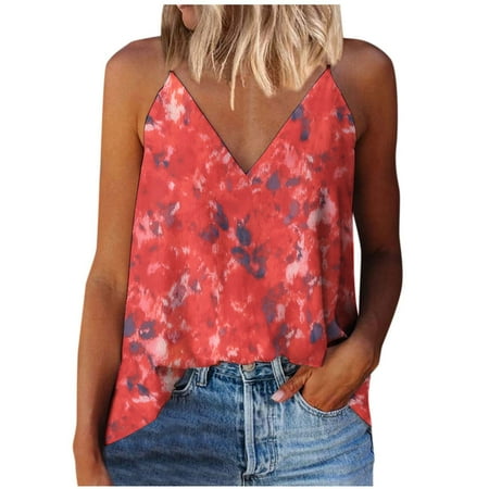 

Zodggu Camisole Dress Tops for Women Sleeveless Womens Tops Vinatge Floral Camiso Summer Sling Sexy V Neck Smocked Shirts Loose Casual Leisure Vacation Crop Tops Soft Cotton Trendy Red 6