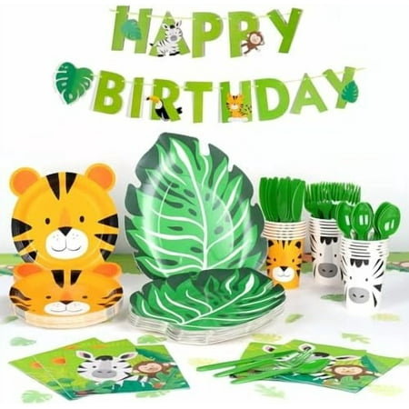 170PCS Safari Baby Shower Decorations, Animal Jungle Party Plates Perfect for 24, Includes Napkins, Tablecloth, Cutlery Sets, Banner, Cups$$Home Decor, Kitchen, & Other