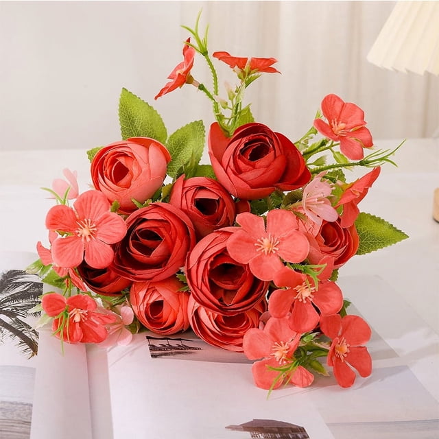 XmhyTop 3 paquetes de flores artificiales de camelia, flores de imitación, ramo de hortensias de seda, estilo vintage para bodas (naranja)