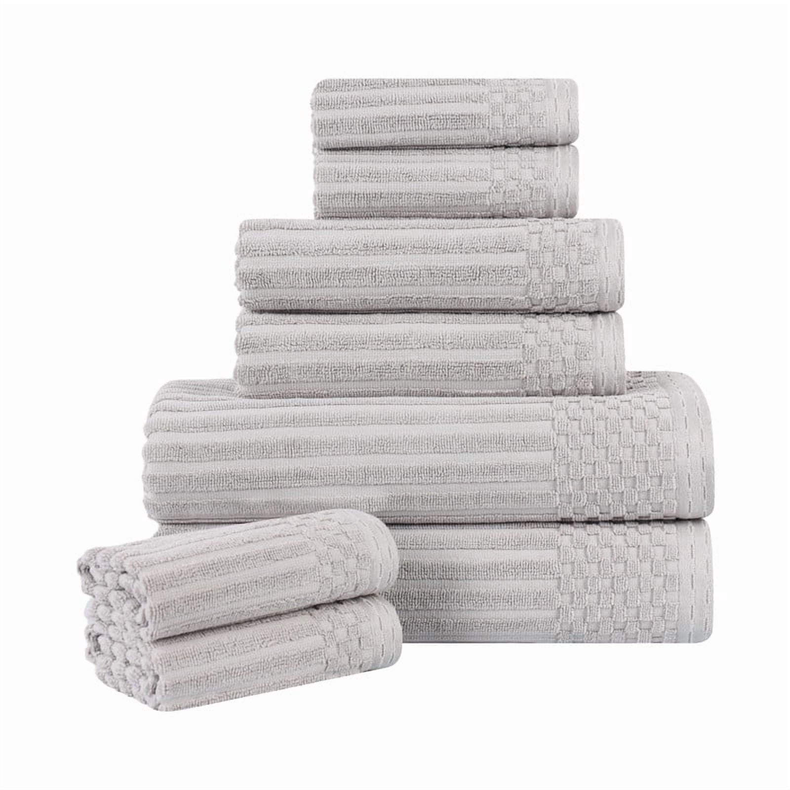 Superior Soho Ribbed Cotton 8-Piece Assorted Towel Set, Silver