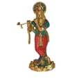 thumbnail image 5 of Lord Krishna Brassware Statue in Turquoise Finish By Ashopi Decor Decorative Showpiece - 29 cm ( Multicolor), 5 of 7