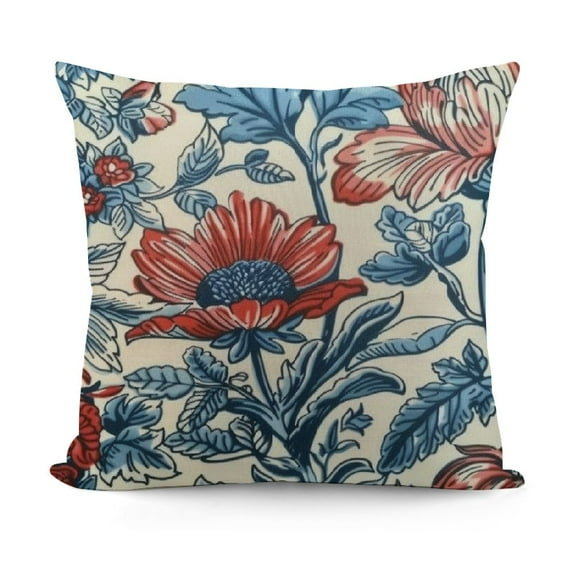 JRXY Chinoiserie Tree Peony Bird Floral Sofa Pillow Cover Coral Red Blue Turquoise Flower Pillow Cover Case Chinoiserie Pillows Nursery Decor Modern Throw Pillows for Chair White