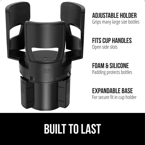 GORILLA GRIP Car Cup Holder Expander, Fits 18 to 48 oz Water Bottles, Coffee Mugs, Black