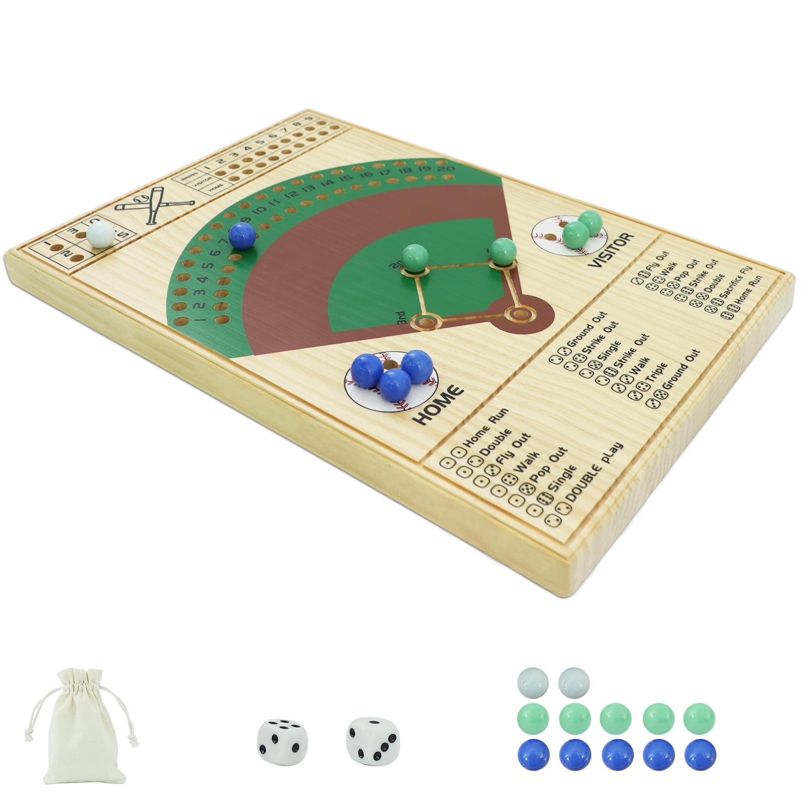 Baseball Dice Board Game Thick Solid Wood Dice and Marble Board Game Fun Color Pattern Double