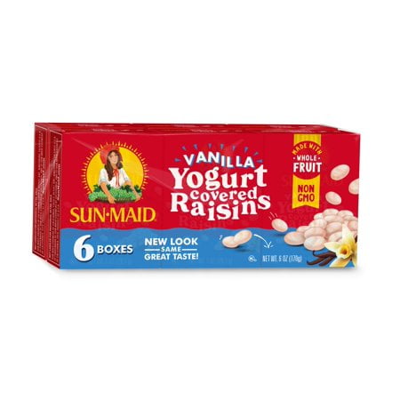 Sun-Maid Vanilla Yogurt Covered Raisins, Dried Whole Fruit, 6 oz, 6 Ct