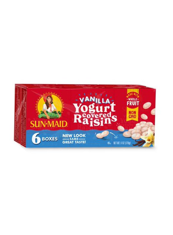 Sun-Maid Vanilla Yogurt Covered Raisins, Dried Whole Fruit, 6 oz, 6 Ct