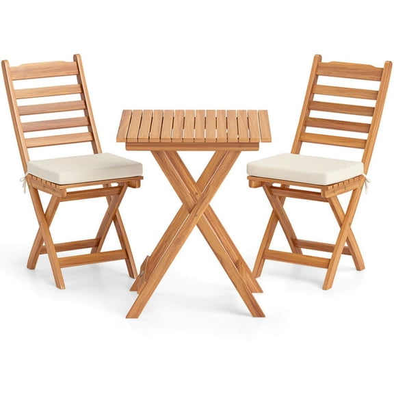 Spaco Folding Chair Table Set with Soft Seat Cushions and Table, Patio Conversation Set, White