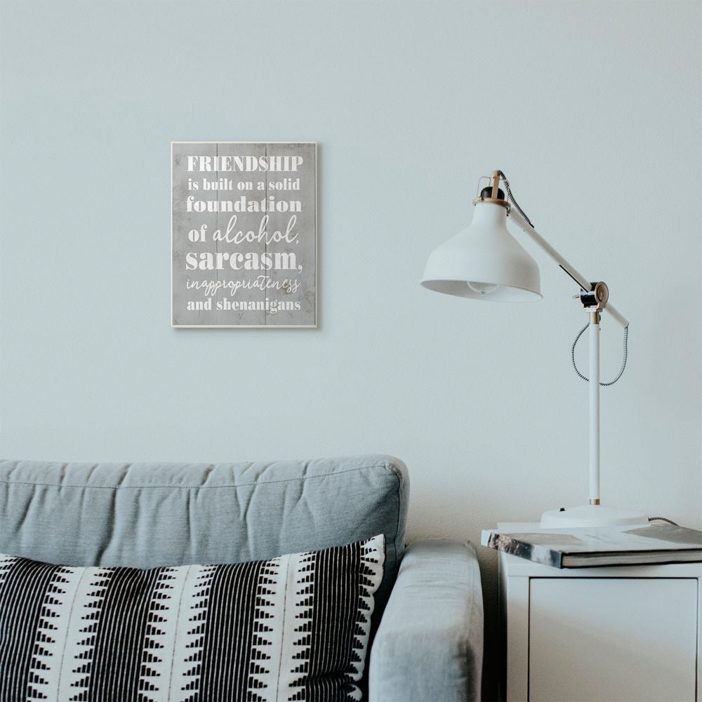 Stupell Industries Friendship Shenanigans Funny Family Grey Word Design Wall Plaque by Daphne Polselli