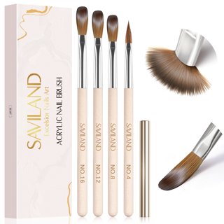 Saviland 3PCS Acrylic Nail Brushes Set - Nail Art Brushes for Acrylic  Powder Application Nail Extension(Size 8/10/14 ) 