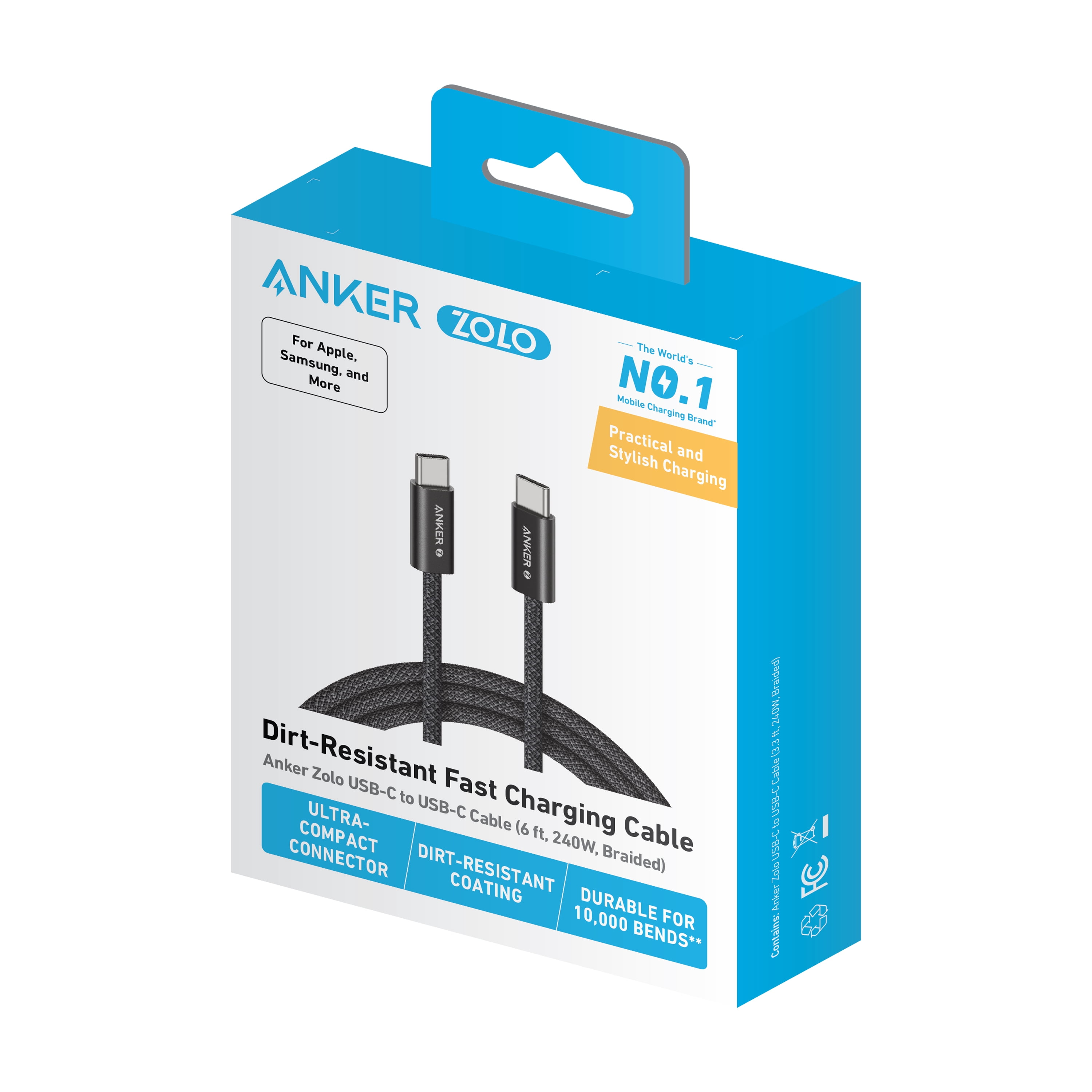 Anker USB-C to USB-C Cable (6ft, 240W, Braided)