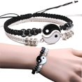 thumbnail image 3 of Juego de pulseras con dijes para mujer, joyería hecha a mano en blanco y negro, Yin Yang, cadena de cuerda ajustable, 1 par, 3 of 4