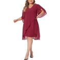 thumbnail image 2 of Agnes Orinda Women's Plus Size Dress V Neck Chiffon Overlay Wedding Guest Cocktail Party Dresses 4X Red, 2 of 6
