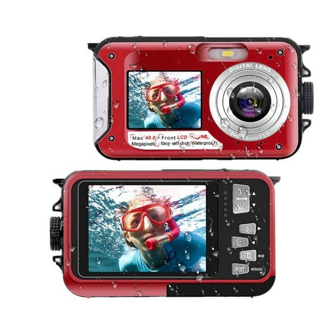 Feltree Electronics Accessories Waterproof Camera Underwater Cameras For Snorkeling Full HD 2.7K 48MP Video Recorder Selfie Dual Screens 10FT 16X Digital Zoom Waterproof Digital Camera