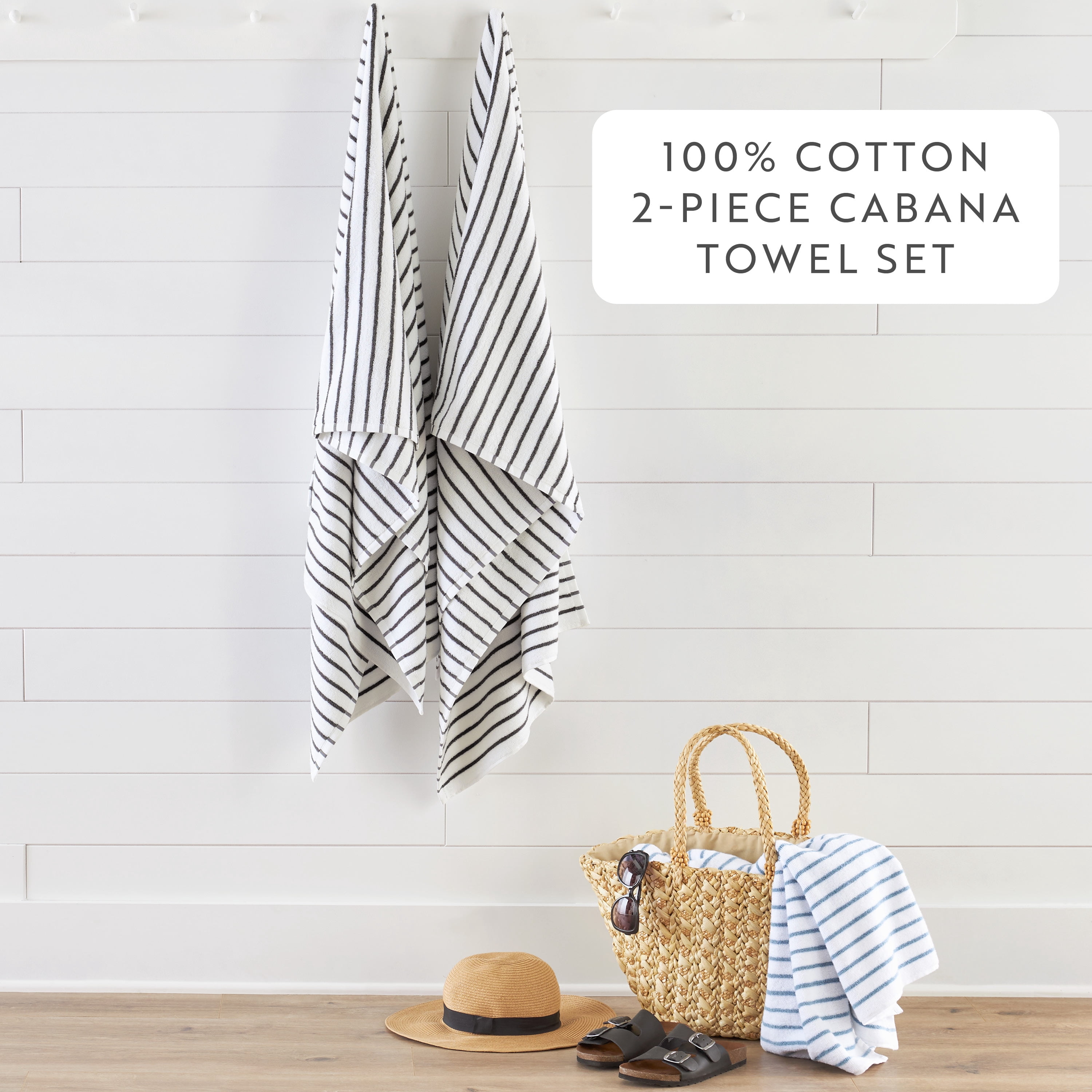 Noble Linens 2 pack Striped Cotton Cabana Beach and Pool Towels