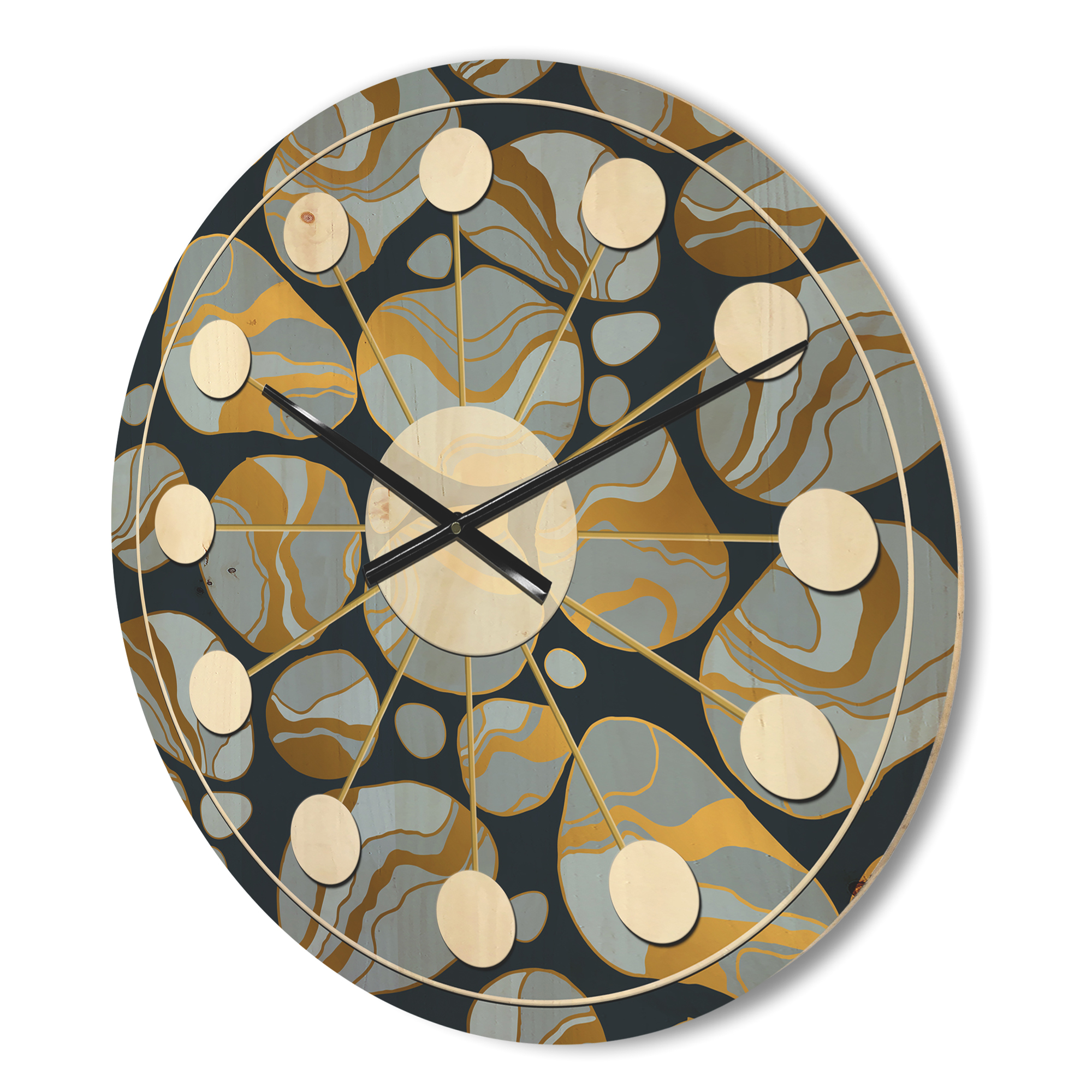 Designart 'Golden Colored Marble Design IV' Mid-Century Modern Wood Wall Clock