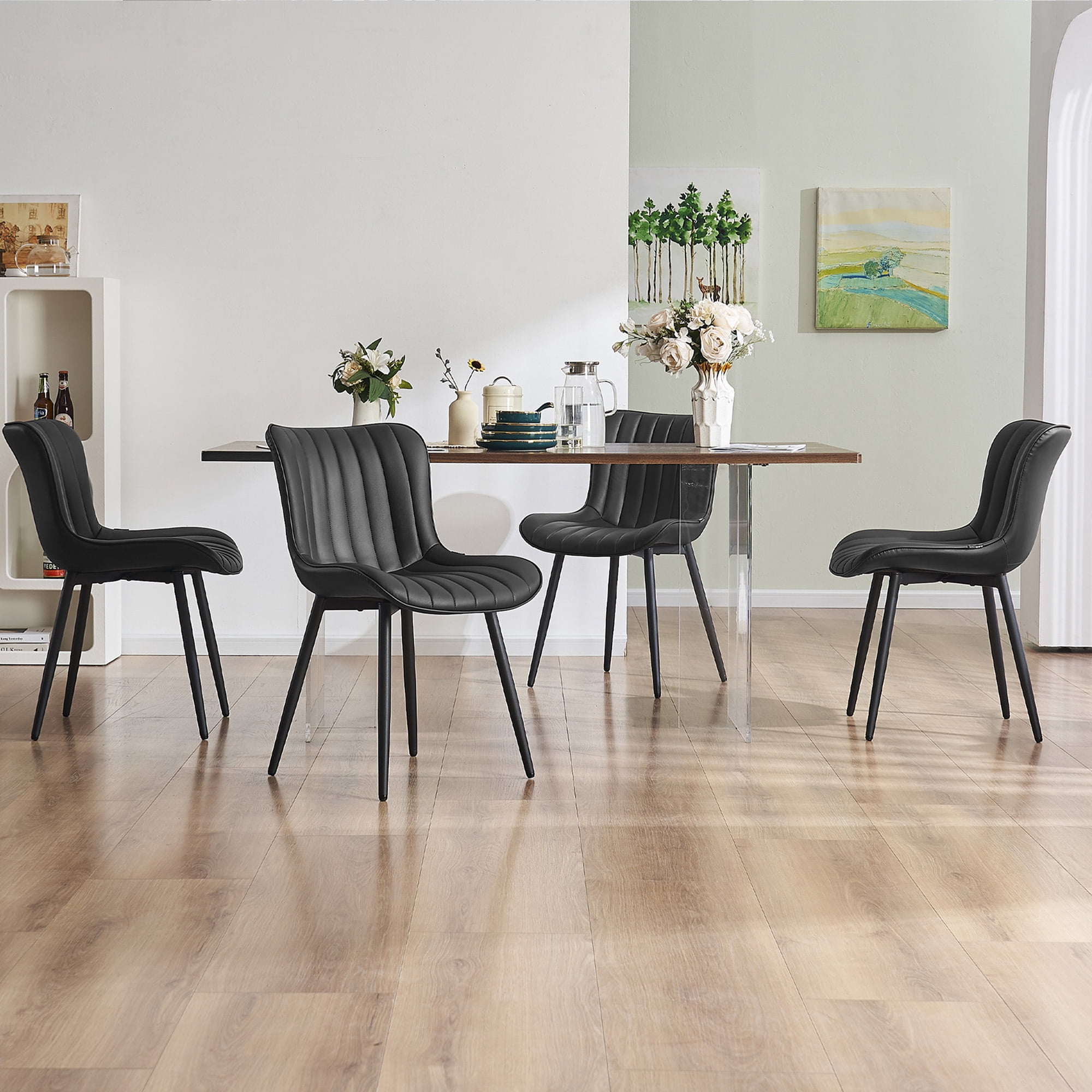 YOUNIKE Soft Dining Chair Set of 2 Black PU Leather Upholstered Full Back Side Chair