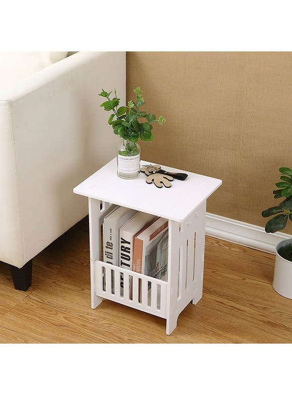 White Modern Bedside Table Bedroom Nightstand End Table Plant Stand Holder Storage Rack Organizer