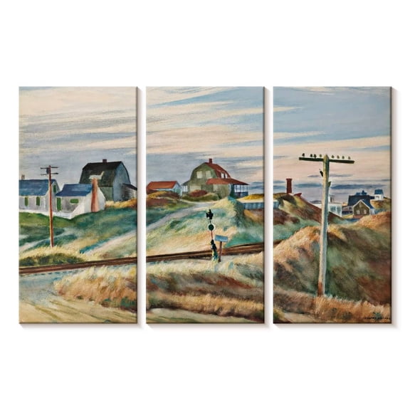 Elephant Stock Cottages At North Truro Wall Art - Horizontal Multi Panel Canvas - Living Room Wall Decor - Places Multi Panel - Blue And Gray Decor By Edward Hopper - 23" x 14"