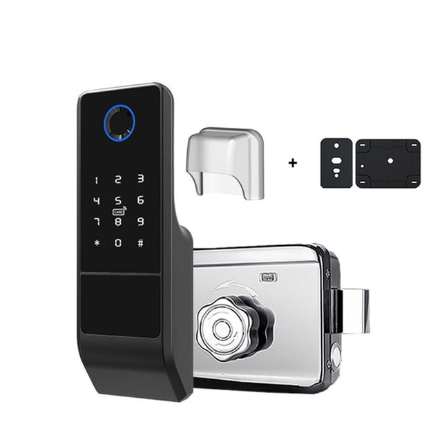Door Lock, Fingerprint Gate Lock Tuya Outdoor Smart Door Lock Digital IC Card Rim Electronic Door Lock Suitable For Home Garden ,Easy to Install