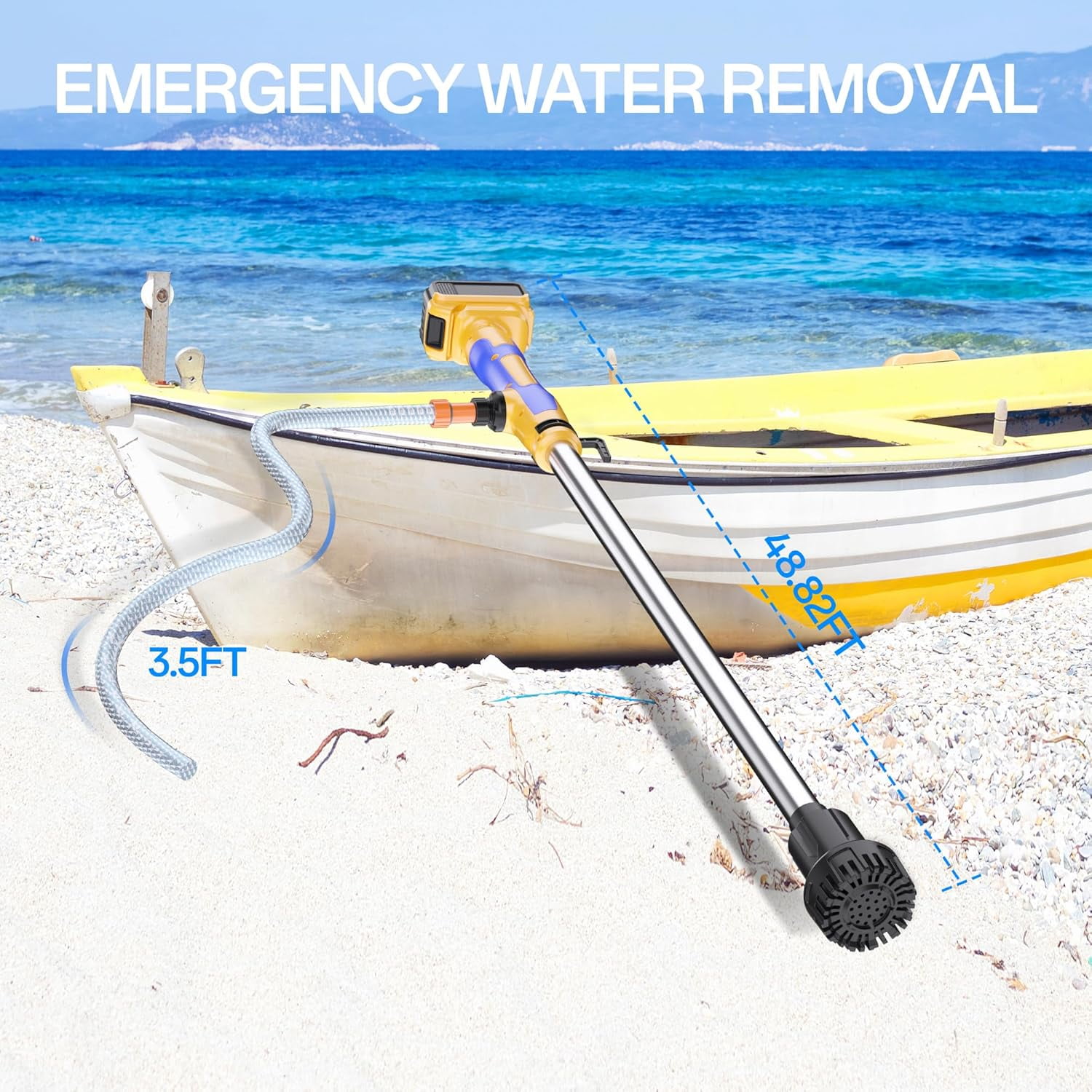 Cordless Stick Water Transfer Pump Compatible with Dewalt 20V MAX Battery(NO Battery),720GPH,32FT Head, Portable Utility Sump Pump Kit with 3/4" Outlet for Pool/Garden/Pond/RV/Boat Draining