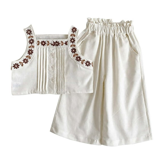 Utlike Girls Outfit Sets Summer Toddler Sleeveless Solid color Print Dress Soft And Comfy Daily Wear Outfits Girls Stylish Clothing Sets Size 5 Years-6 Years