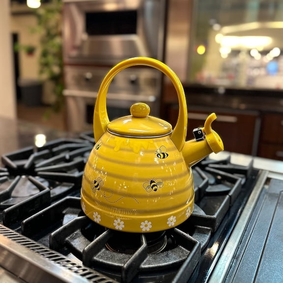 ware Enamel on Steel Whistling Tea Kettle, Stovetop Teakettle (2.4 Quart, Bee Hive)