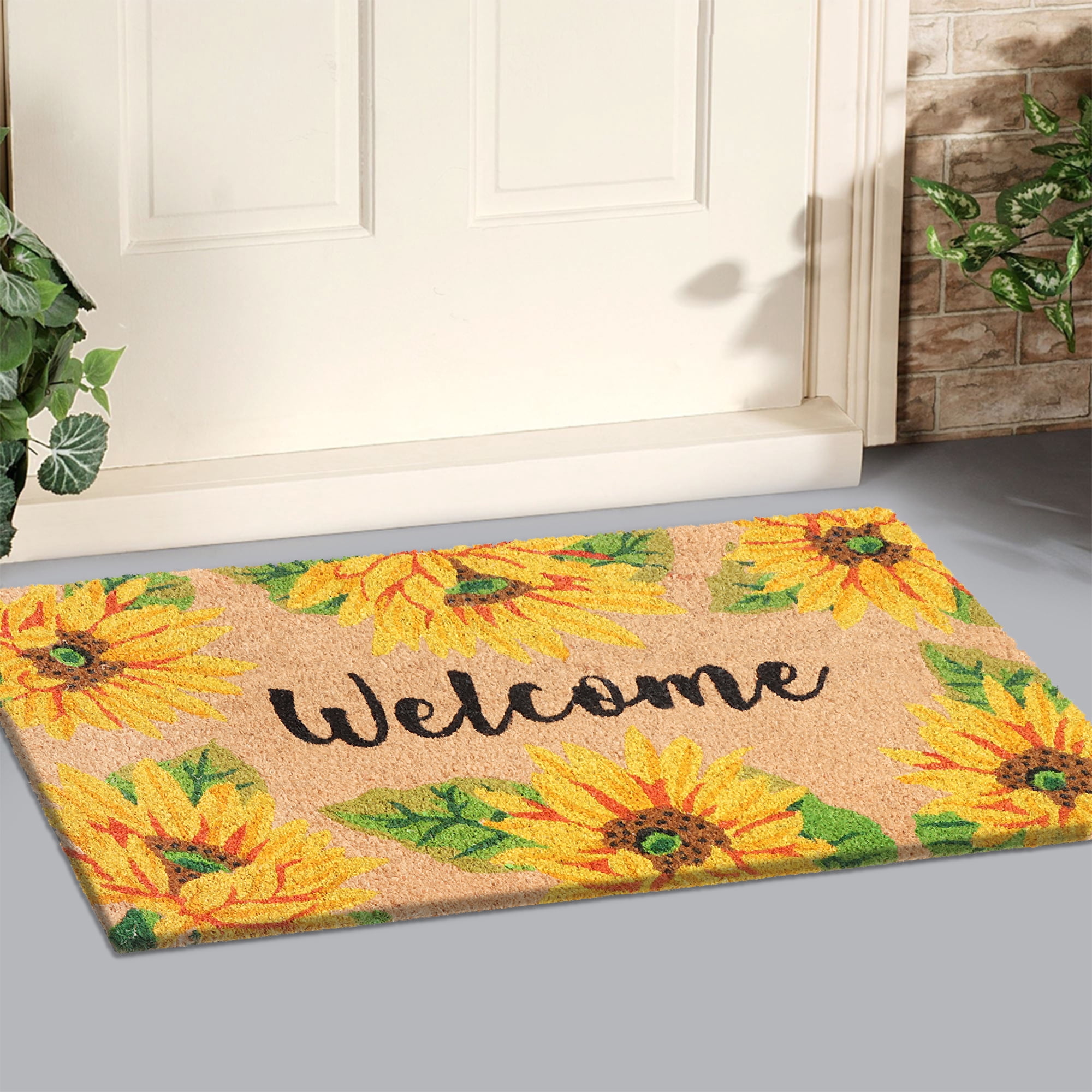 A1HC Natural Coco Coir Doormat, Spring Sunflower, 18"x30", Durable Outdoor Welcome Mat, Non-Slip, Easy to Clean, Pet Friendly