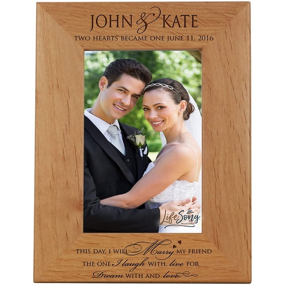 LifeSong Milestones Customized Engraved Vertical Wedding Picture Frame - This Day, I will Marry