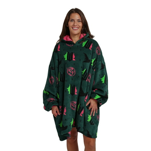 Wicked Part 1 Witch & Glinda Seal All-Over Print Adult Green Long Sleeve Comfy Hooded Blanket