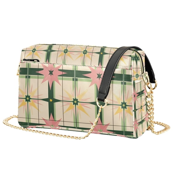 FORMRS Women Crossbody Purse with Chain Strap Vegan Leather Shoulder Handbag, Retro Green Stars