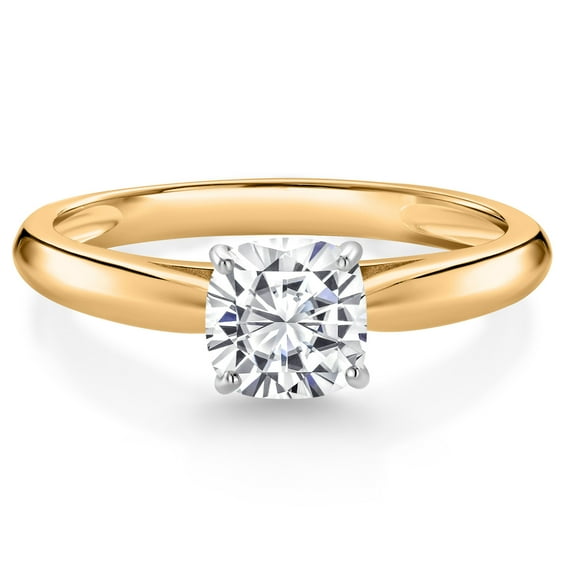 Gem Stone King 10K Yellow and White Gold Engagement Ring Cushion Moissanite (0.63 Cttw) (Size 8)