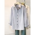 thumbnail image 3 of Women Regular‑Fit Striped Collared Long‑Sleeve Button‑Up Shirt, Casual Daily Blouse, 3 of 11