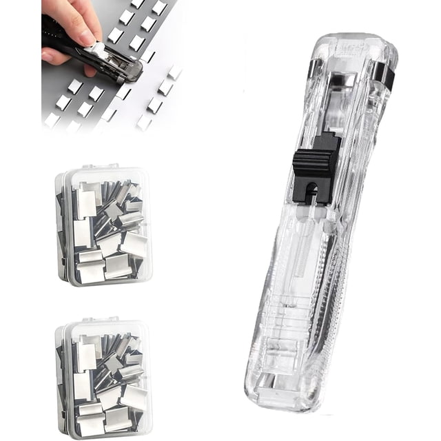 Agrafeuse de Reliure Portable - Inclut 50 Clips Réutilisables, Distributeur de Palourdes Portatif, Tondeuse Rapide Réutilisable pour Bureau Maison (Trans)