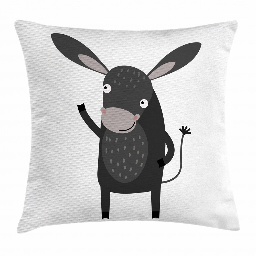Donkey Throw Pillow Cushion Cover, Comic Happy Donkey with a Funny